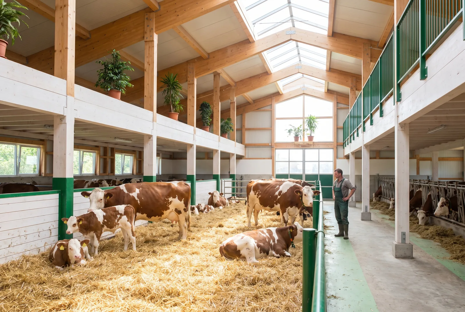 Interno luminoso della stalla biologica con le bovine dell'azienda